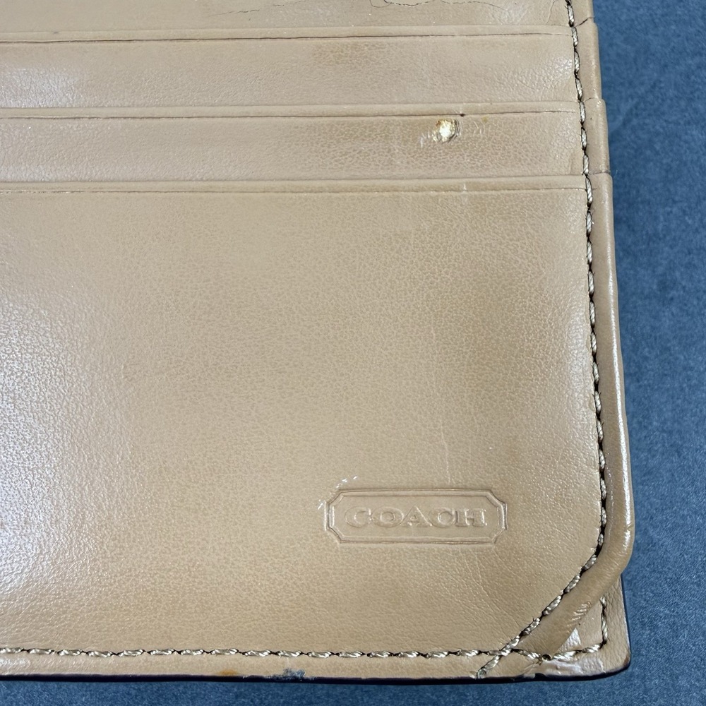 Coach Turn Lock Wallet Snakeskin Croc Embossed Tan Beige Trifold Clutch Rare - Picture 5 of 10